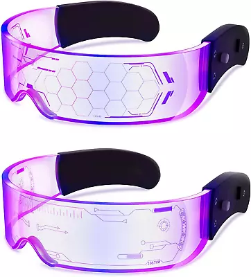 [2 Pairs Light Up Glasses LED Visor: [7 Colors 4 Modes] Luminous Glasses Rave Co • $26.55