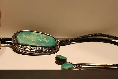 Vintage Native American Bolo Tie Large Green Turquoise • $499.99