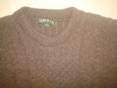 Men's Orvis Brown 100% Wool Chunky Cable Irish Fisherman Sweater Ireland Large • $99.99