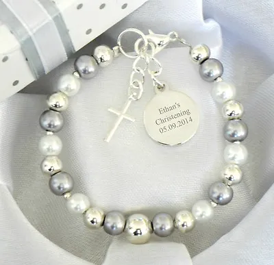 £12.99 • Buy Personalised  Christening First Holy Communion Bracelet Engraved Round Charm