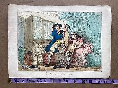 £115.09 • Buy Antique Thomas Rowlandson Hand-Colored Satirical Etching 1784 “A Cully Pillag’d”
