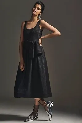 NWT $598 Anthropologie Shoshanna Midnight Jacquard  Black Dress Size 10 • $350