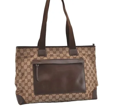 Authentic GUCCI Vintage Shoulder Tote Bag GG Canvas Leather 0190426 Brown 1059I • $0.99