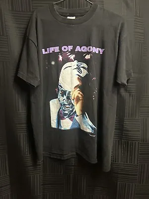 Vintage 90s Life Of Agony Metal Band 1995 Blue Grape Black Shirt Size L • $500