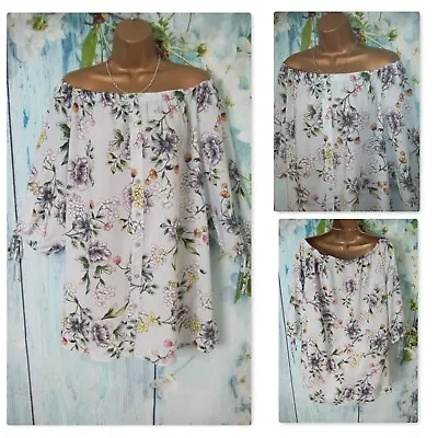 NEW LADIES GEORGE TOP SIZE 20 Floral Bardot Off Shoulder Summer Tunic Blouse • £11