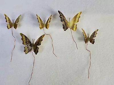 MCM Metal Butterfly Art X5 Gold Tone Small Mini 2  And 3'' Wire Decor • $24.95