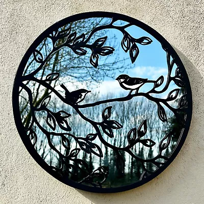 Bird On Branch Mirrored Wall Art 45cm Black Silhouette Metal Garden Mirror Gift • £46.99