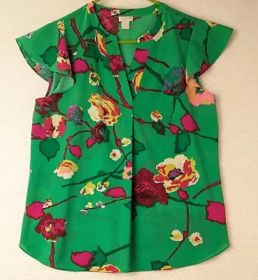 J Crew Top Womens Small Green Pink Flutter Sleeve Flowy Pullover Tunic Ladies 6 • $10