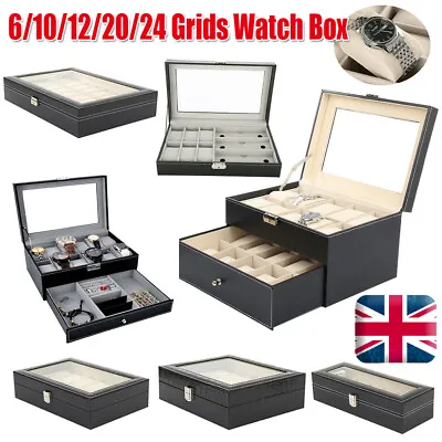 £23.99 • Buy 6/10/12/20/24 Slots Pu Leather Watch Display Case Collection Storage Holder Box