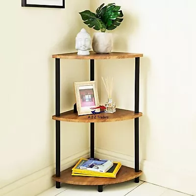 3 Tier Oak Finish Corner Side End Table Shelf For Office Bedroom Living Room UK • £24.97