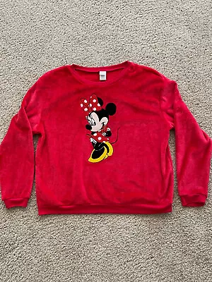 Disney Women Sz XL Minnie Mouse Pullover Fleece Sweatshirt Red Crewneck  • $15.70