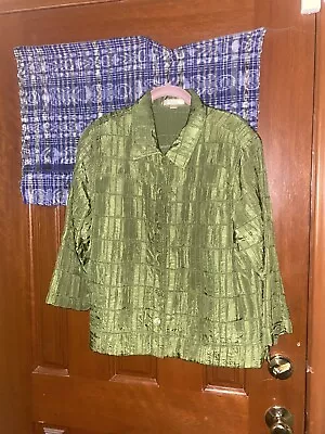 Erin London Green Button Up Jacket Style Shoulder Pads Top Size Lg • $14