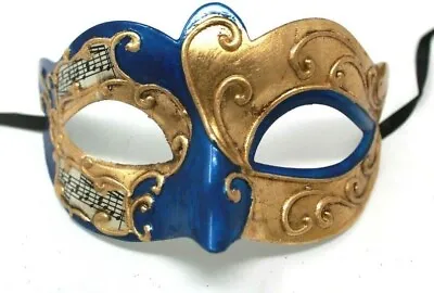 Mens Ladies Blue & Gold Musical Notes Venetian Masquerade Party Ball Eye Mask • £12.99