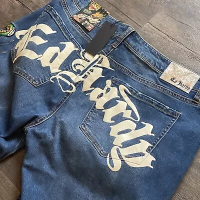 Ed Hardy Slim Fit Jeans Mens 38x32 Embroidered Panther Snake Distressed NWT.  D7 • $48.99