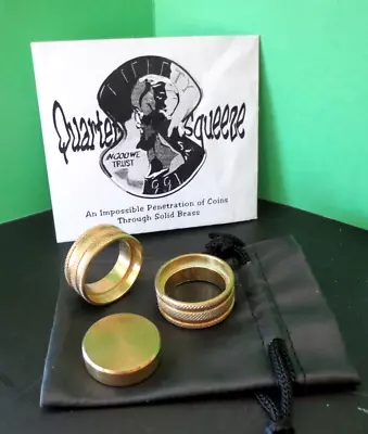 BRASS QUARTER SQUEEZE Magic Trick Close Up Coin Penetration Pass Through Rings • $13