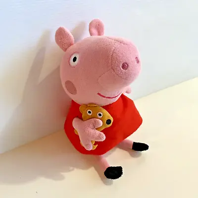 PEPPA PIG Red Dress Holding Brown Teddy Bear Soft Stuffed Animal Plush Toy • $18.95