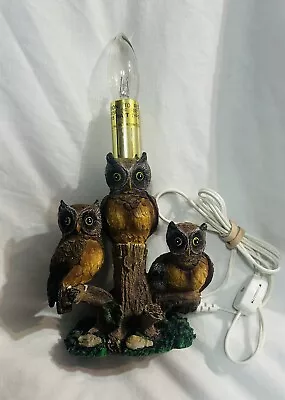 Vintage Mid Century 1970's Chalkware 3 Owls On Tree Branch Table Lamp Works MCM • $160