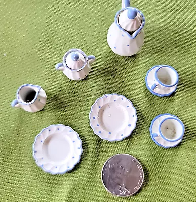 Miniature Doll House Tea Set White With Blue Dots 10 Piece Set • $7.99