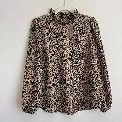 NWT J.Crew Leopard Print Ruffle Mock Neck Long Sleeve Top Size Medium • $29.40