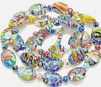 Vintage Murano Millefiori Graduated Glass  Flapper Length Necklace 36” • £30