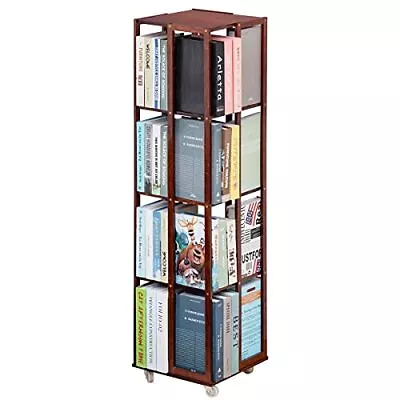 5 Tier Rolling Bookcase Bamboo 360 Rotating Bookshelf Freestanding Storage Or... • $59.75