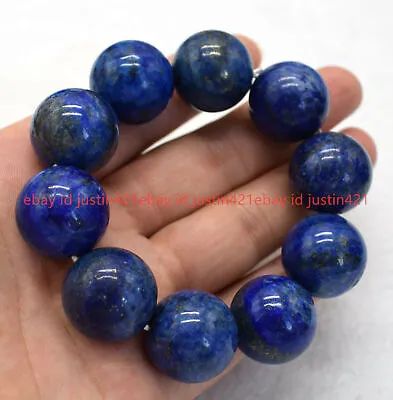 Huge 20mm Natural Blue Lapis Lazuli Gemstone Round Beads Elastic Bracelets 7.5'' • $11.69