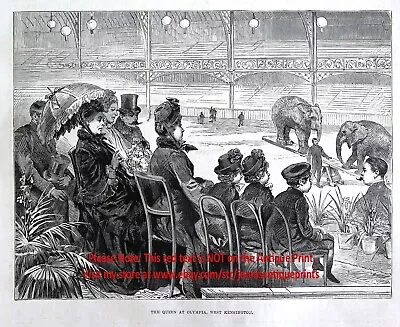 Elephant Circus Show For Queen Victoria & Family Detailed 1880s Antique Print • $49.95