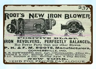 1884 PH & FM Roots New Iron Blower Revolvers Connersville Indiana Tin Sign • $18.89