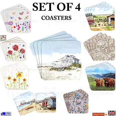 £4.95 • Buy Set Of 4 Coasters Sandy Bay Daffodils Cows Farmhouse Tea Coffee Cup Table Mat