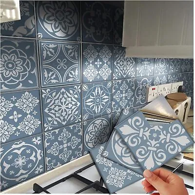 24 Victorian Mosaic Tile Stickers For Kitchen & Bathroom - Duck Egg Blue • £10.63