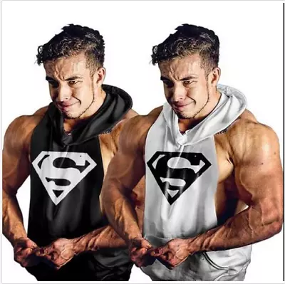 Men's Superman Sleeveless Hoodie Tank Tops Cotton Gym Workout Stretch Tracksuit • $10.99