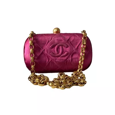 Vintage Chanel 90's Satin Quilt Evening Bag Pink • $255.99