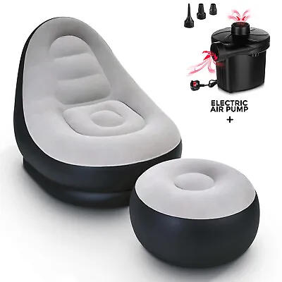 £18.95 • Buy Inflatable Deluxe Lounge Lounger Chair With Ottoman Foot Stool Seat Relax Couch