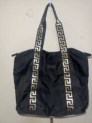Versace Parfums Folding Tote Bag Black Gold Handbag Travel Case Faux Leather • $44.80