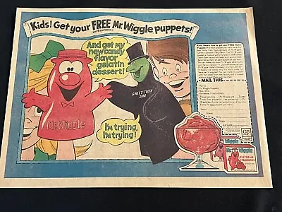 #01c MR.WIGGLE HAND PUPPETS Sunday Comics Ad Candy Flavor Gelatin Dessert 1967 • $7.99