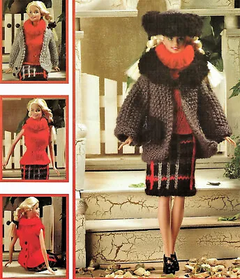 £1.99 • Buy KNITTING PATTERN Teenage Dolls Barbie Clothes Tartan Skirt Jacket Coat  DK 11.5 
