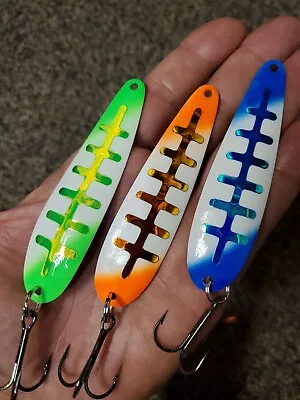 3pc Lot - UV Super Glow Salmon Trolling Spoons Like Moonshine Fisher Tackle • $21