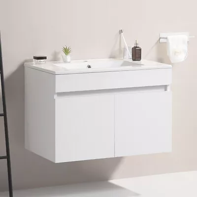 24 Inch Wall Mounted Bathroom Vanity With White Ceramic Basin Solid Woodwhite • $318.18