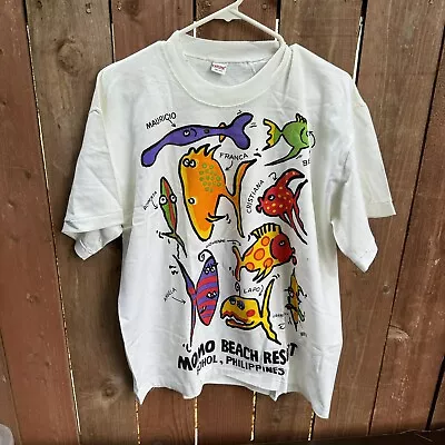 90s Shirt White VTG Men’s Free Size (L-XL) Momo Beach Resort Single Stitch • $11.20