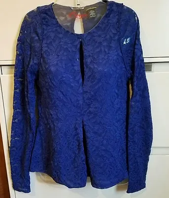 Victoria's Secret Royal Blue Lace Key Hole Front Moda International Blouse Small • $11.25