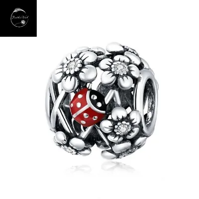 Sterling Silver 925 Flower Daisy And Ladybird Insect Bead Charm For Bracelets • £16.29