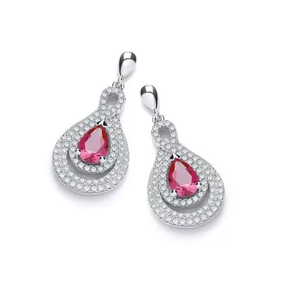 Micro Pave Red & Clear Cubic Zirconia Teardrop Earrings Sterling Silver • $114.08