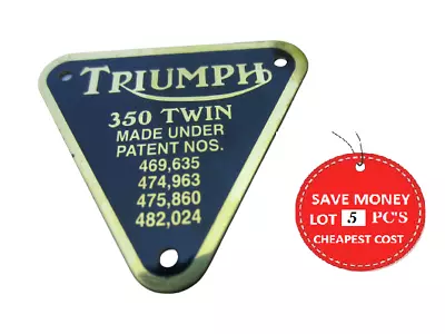 $49.99 • Buy Great Deal 5xTriumph Brass Timing Cover Patent Plate Badge  500 S.V.TWIN TRIUMPH