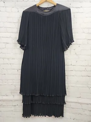 Vintage 1980's Tiered Accordion Pleated Dress - Womens Sheer Black • $29.95