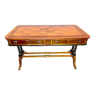 1960s Vintage Regency Empire Marquetry Writing Desk Parquet Inlaid Library Table • $1400