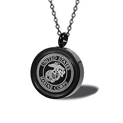 MEMORIALU Black MARINE CORPS Urn Necklace For Ashes Stainless Steel Memorial ... • $22.24