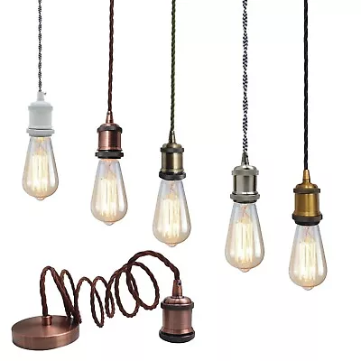 Ceiling Pendant Light Fabric Flex Lamp Holder Hanging Retro Lamp Lighting Kit UK • £10.35