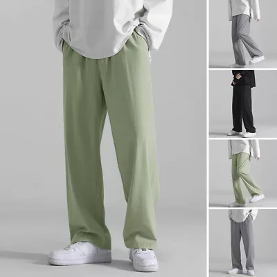 Mens Elastic Waist Casual Loose Jogger Sweatpants Dance Straight Leg Long Pants • £16.14