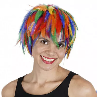 $17.95 • Buy Wig Rooster Hackle Feathers Rainbow  Halloween Costume Punk Retro New 