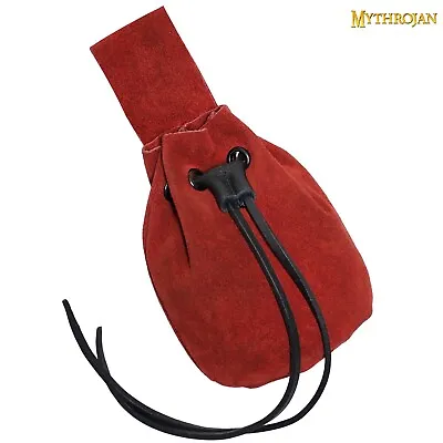 Medieval Leather Pouch Renaissance Larp Mini Bag Drawstring Closure Red Suede • $19.99